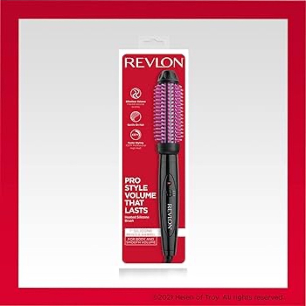 NEW REVLON Silicone Bristle Heated Hair Styling Brush 1inch Barrel (Black/Pink)